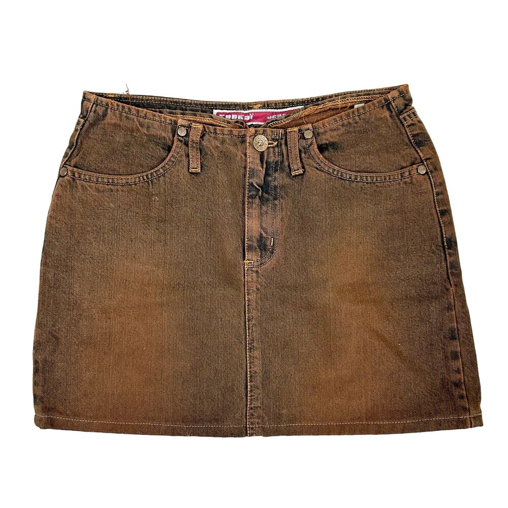 Y2k Konka brown denim mini skirt 28"